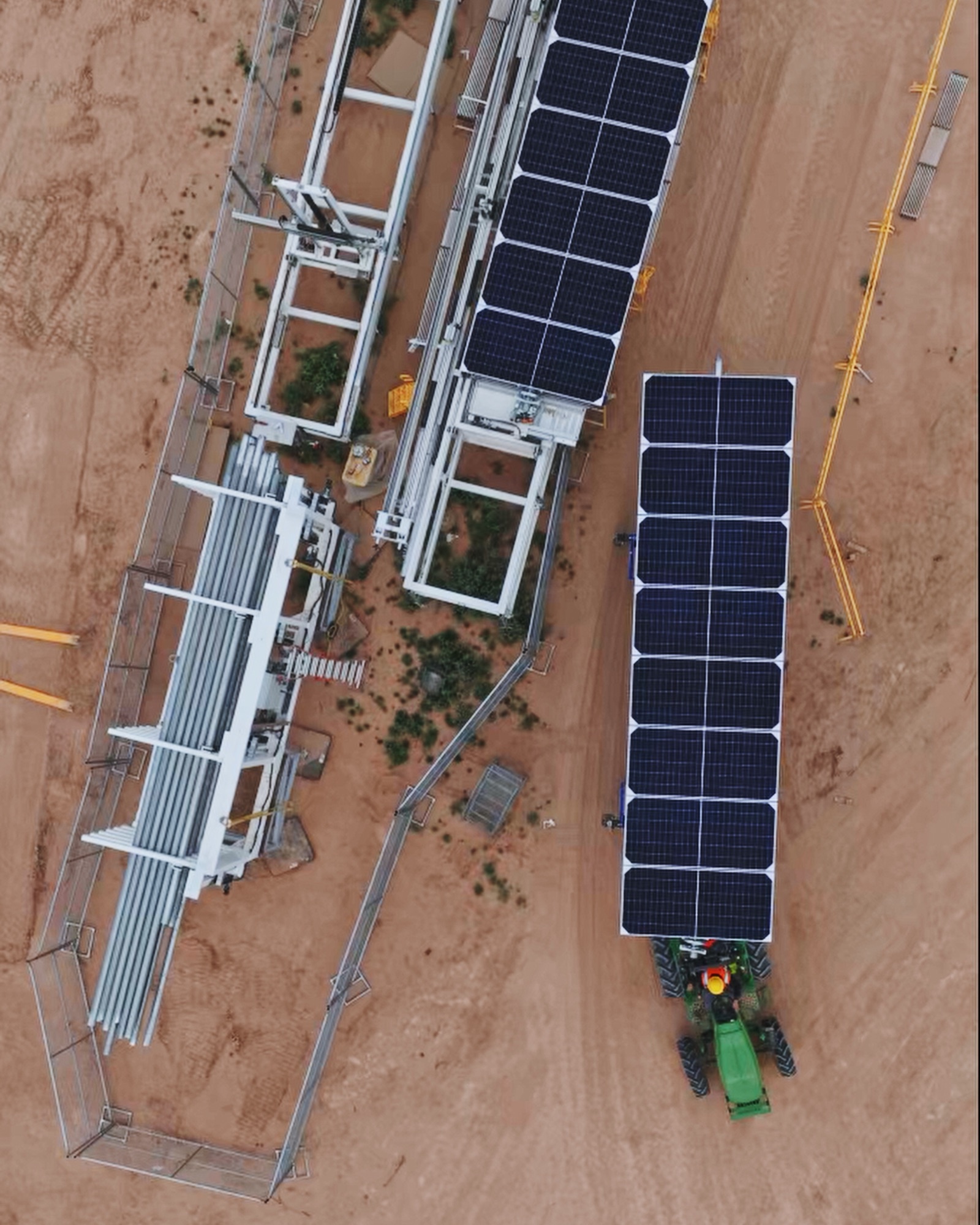 An aerial view of the Sunrise factory assembling a solar bay on site.