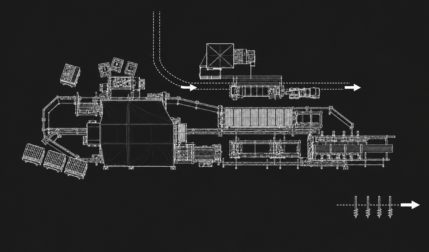 An overhead diagram of the Sunrise factory showing assembly and deployment areas.